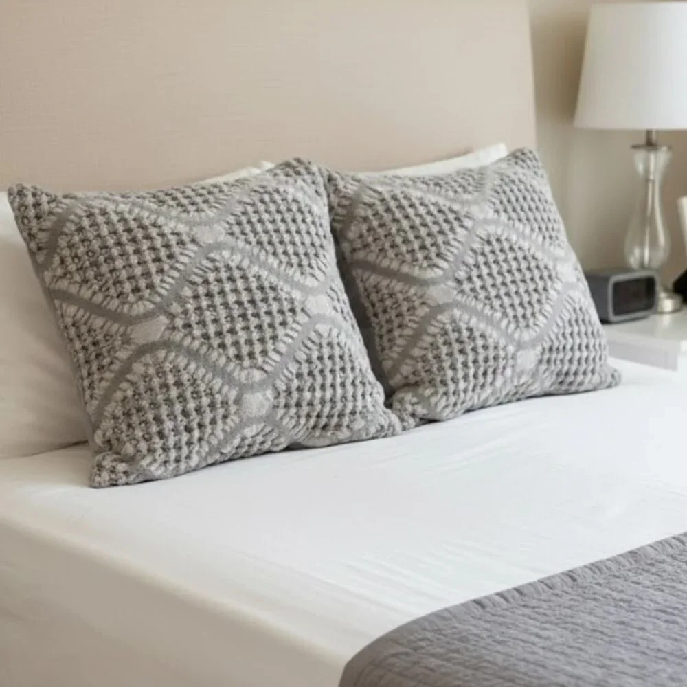 Artelier Nicole Miller Woven Lattice Chevron Knit Gray Pillowcases Set 2 Bedding